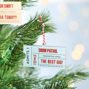 Personalised Favourite Concert Ticket Decoration - Custom Music Keepsake, Gig Memory Ornament, Perfect Gift for Music Lovers