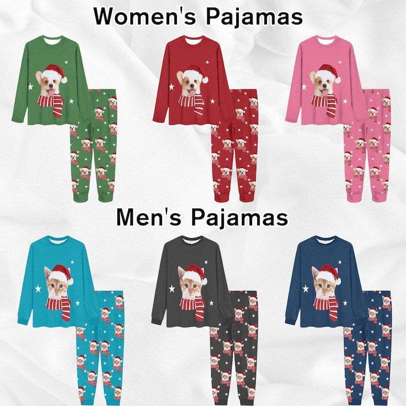 Custom Dog face Christmas Pajamas, Custom Face Pajama Set Top Pants, Custom Pajamas for Woman Man Family, Custom Pajama Pants Trousers Socks