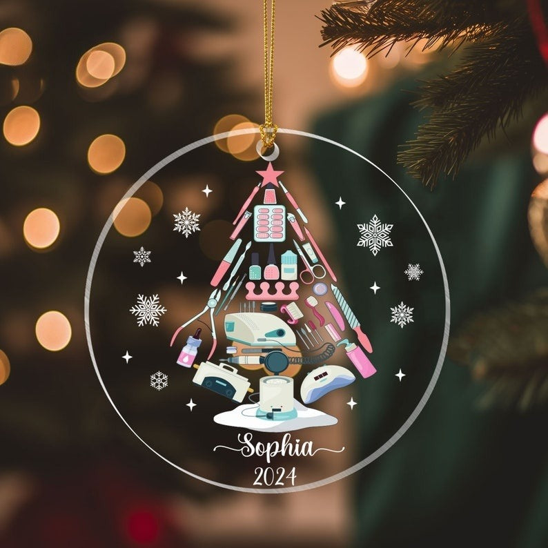 Personalized Nail Artist Acrylic Ornament, Nail Tech gift Christmas Ornament, Nail Salon Decor, Christmas Gift for Nail Artist, Nail Polish