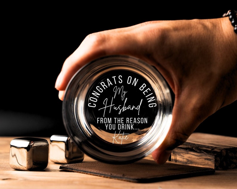 Congrats On Being My Husband Whiskey Glass, Personalized Gifts for Him, Husband Gift from Wife, Birthday Gift, Anniversary Gifts for Him