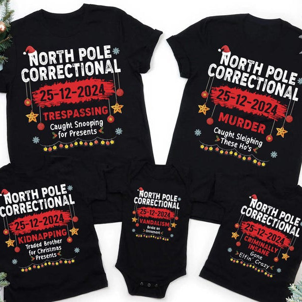 North Pole Correctional Christmas Shirt, Matching Family Christmas Pajamas, Funny Group Christmas Shirts, Matching Christmas Party Shirt