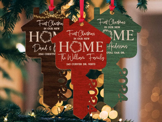 First Christmas New Home Christmas Ornament, New Home Ornament, Custom Christmas Ornament, Home Address Ornament, Christmas Key Ornament