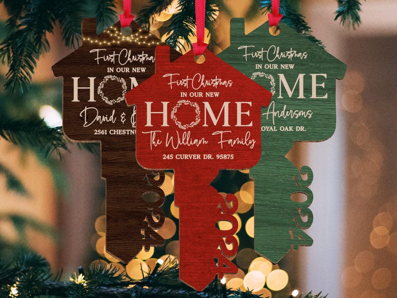 First Christmas New Home Christmas Ornament, New Home Ornament, Custom Christmas Ornament, Home Address Ornament, Christmas Key Ornament