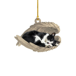 Sleep Cat In Peace Custom Cat Breed Personalized Tuxedo Cat Sleeping Angel Ornament, Tuxedo Cat Angel Wings Ornament, Tuxedo Cat Car Ornament, Cat Christmas Gift