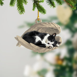 Sleep Cat In Peace Custom Cat Breed Personalized Tuxedo Cat Sleeping Angel Ornament, Tuxedo Cat Angel Wings Ornament, Tuxedo Cat Car Ornament, Cat Christmas Gift