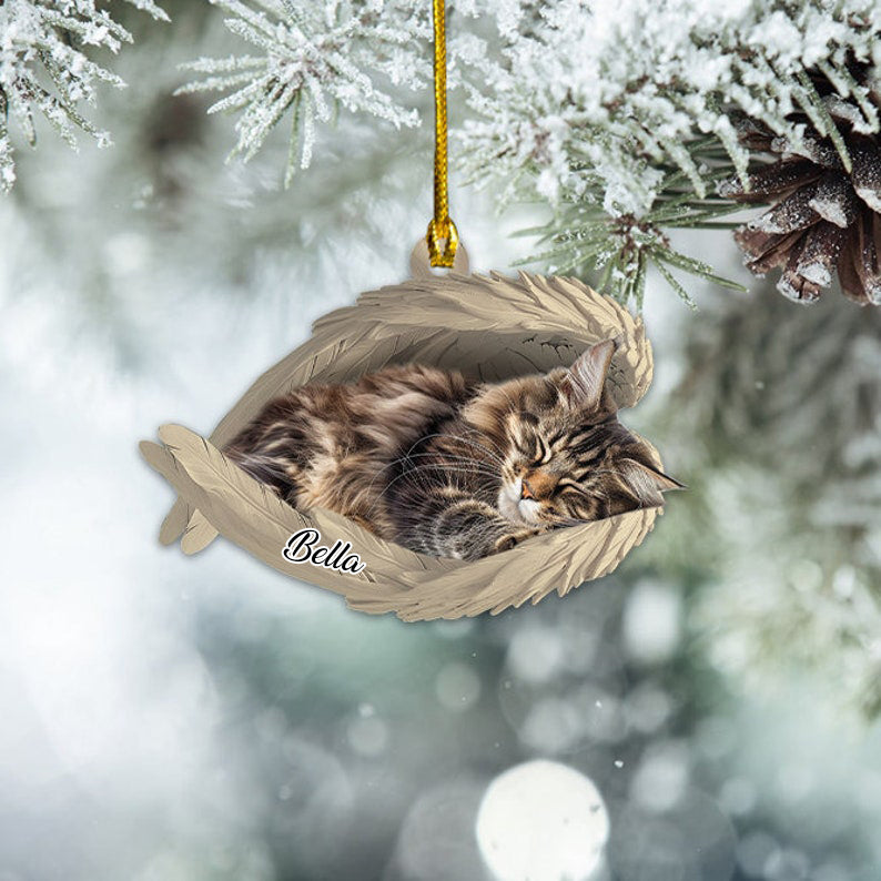 Personalized Maine Coon Cat Sleeping Angel Ornament, Maine Coon Cat Angel Wings Ornament, Maine Coon Cat Car Ornament Christma