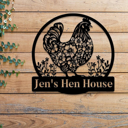 Personalized Floral Chicken Coop Sign, Hen House Sign, Farm Metal Decor, Metal Chicken Coop Sign, Custom Farm Sign