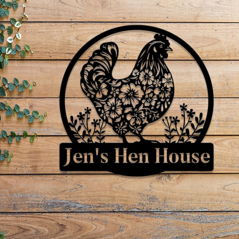 Personalized Floral Chicken Coop Sign, Hen House Sign, Farm Metal Decor, Metal Chicken Coop Sign, Custom Farm Sign