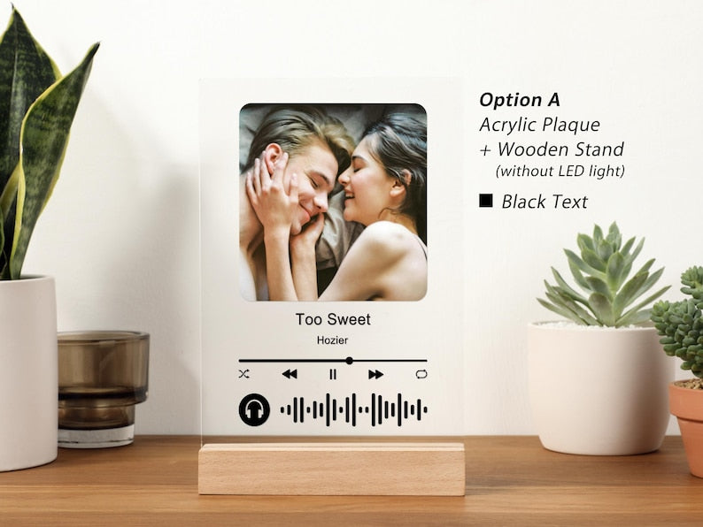 Personalized LED Song Plaque With Stand | Custom Music Night Light | Personalized Music Prints Photo Frame | Gift for Him Boyfriend Bestie