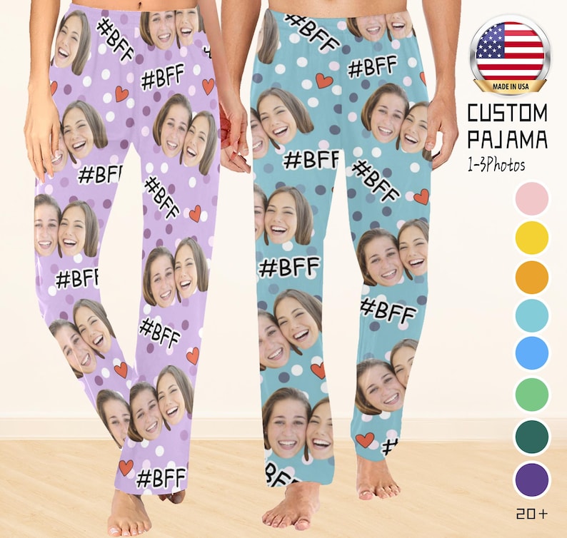 Custom Face Pajama Pants,Personalized Best Friends Photo Pajamas
