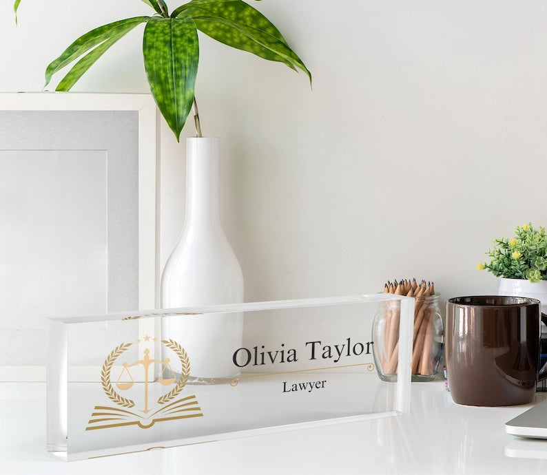 Lawyer Name Plate, Attorney Office Desk Name Plate, Acrylic Name Plate, Personalized Sign, Promotion Gift, Gift for Lawyer, Graduation Gift
