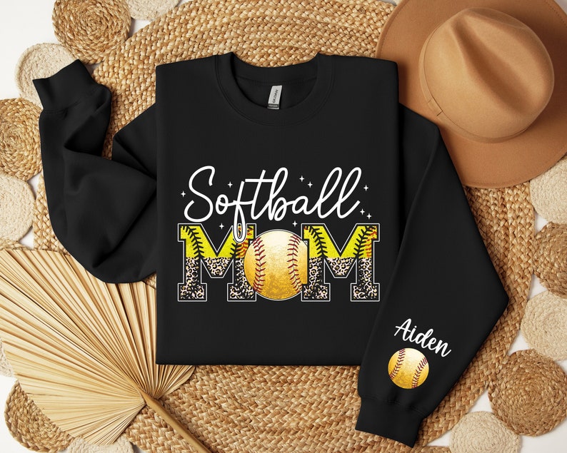 Custom Softball Mom Sweater, Game Day Sweatshirt, Softball Gift for Mom, Sports Mom Hoodie, Personalized Mom Sweater, Softball Season Hoodie
