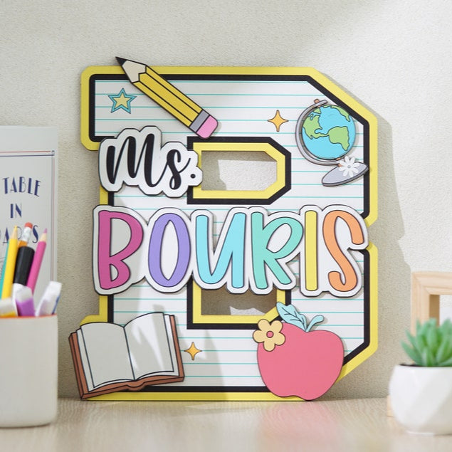 Personalized Teacher Door Sign, Personalised Name with Pencil Teacher Sign, Classroom 3D Wood Art, Teacher Door Hanger, Back to School Sign