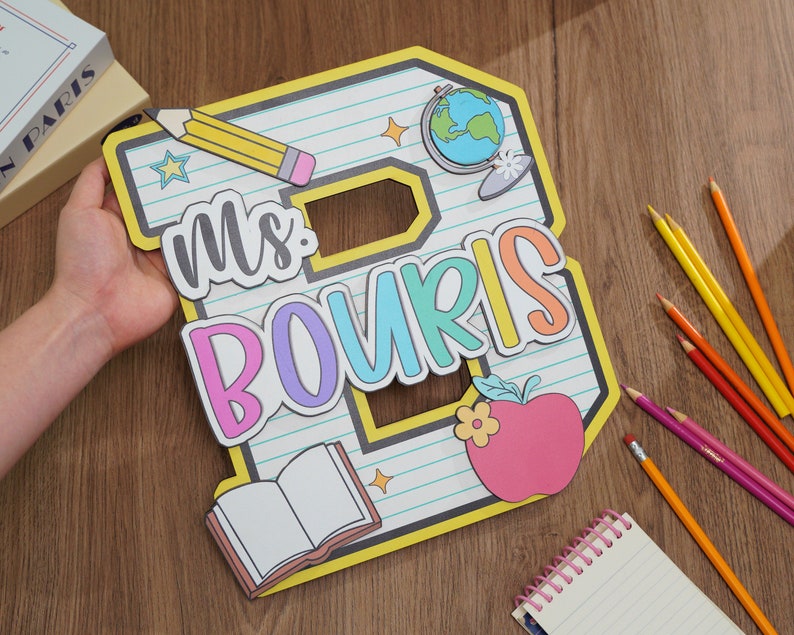 Personalized Teacher Door Sign, Personalised Name with Pencil Teacher Sign, Classroom 3D Wood Art, Teacher Door Hanger, Back to School Sign