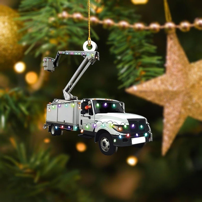 Personalized Name Lineman Bucket Truck Merry Christmas Shaped Ornament 2D, Gift for Lineman, Gifts For Christmas.