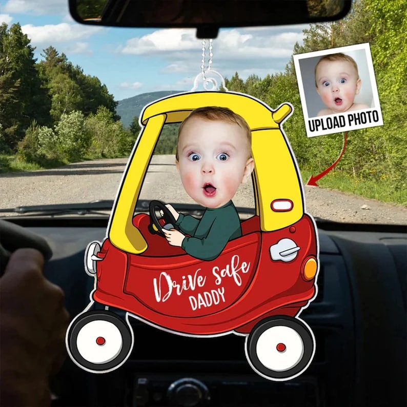 Personalized Acrylic Car Hanger, Drive Safe Daddy Acrylic Car Hanging New Dad Gift 1st Fathers Day Gift For Him