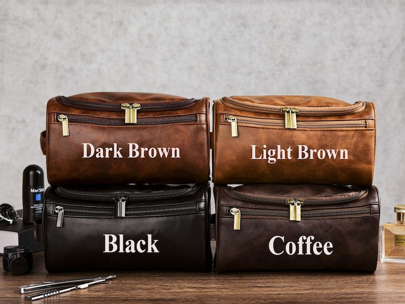 Personalized Leather Toiletry Bag: Engraved Dopp Kit, Groomsmen Gift