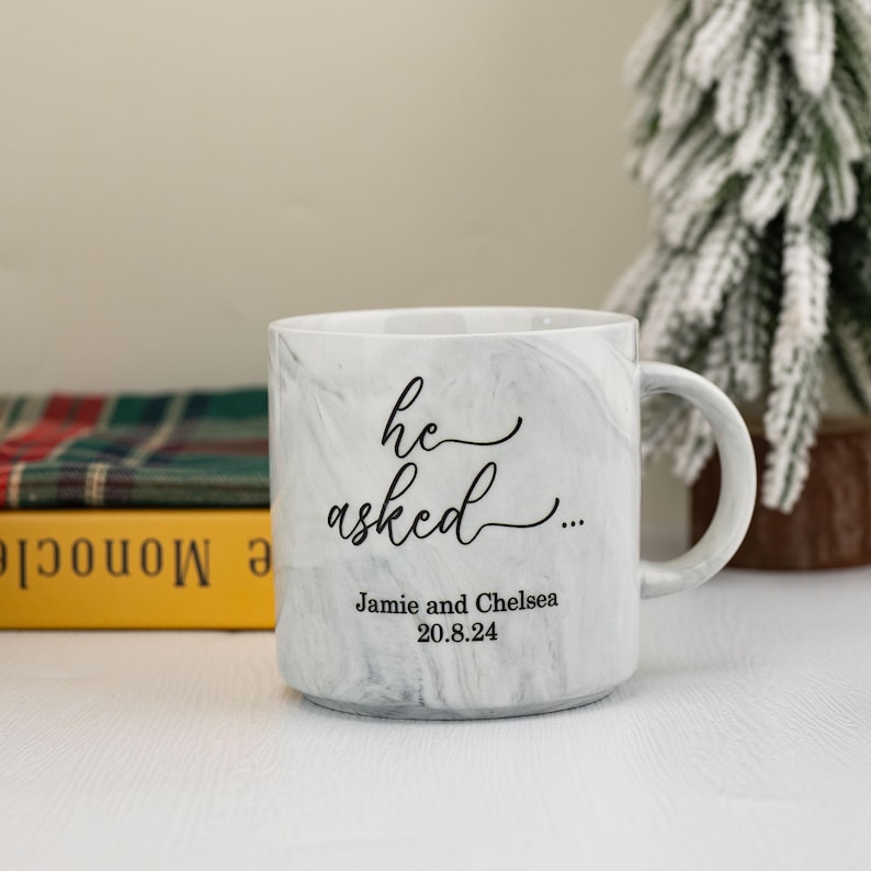 Personalised Engagement Mugs, Couple Engagement Present, Happy Engagement Gift, He Asked, She Said Yes
