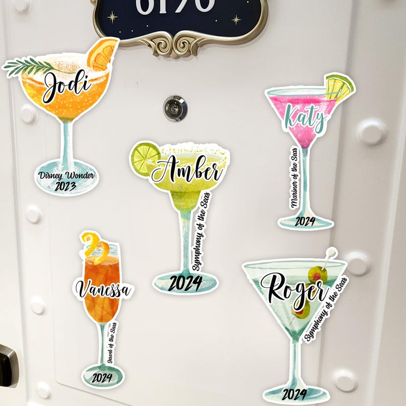 Personalized Cruise Drink Magnets | Cruise Door Name Cocktail Magnets | Personalized Cruise Cabin Door Sign | Girls or Family Cruise Gift