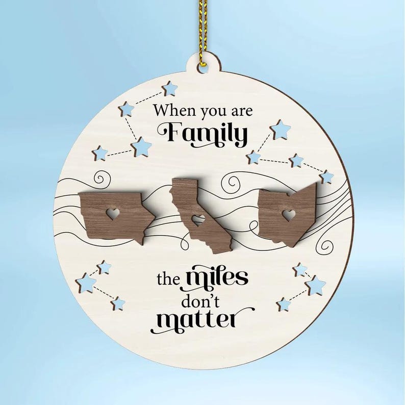 Custom State 2-Layered Wooden Family Ornament, Miles Don't Matter Gift, Custom State To State Ornament, Family Long Distance Christmas Gift