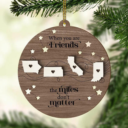 Custom State 2-Layered Wooden Family Ornament, Miles Don't Matter Gift, Custom State To State Ornament, Family Long Distance Christmas Gift