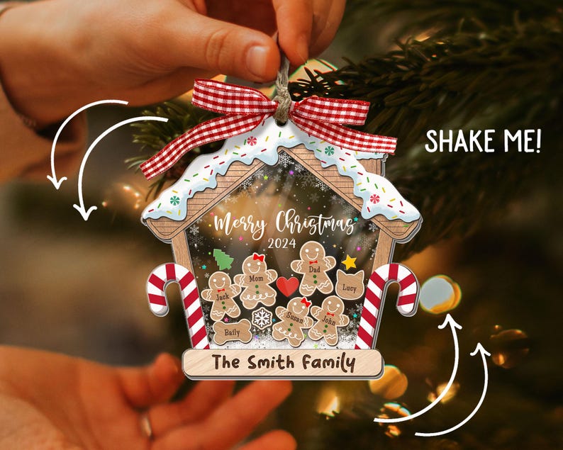 Family Ornament Personalized, Family Christmas Ornaments 2024, Custom Gingerbread Ornament, Family Christmas Gifts, 4D Shake Ornament