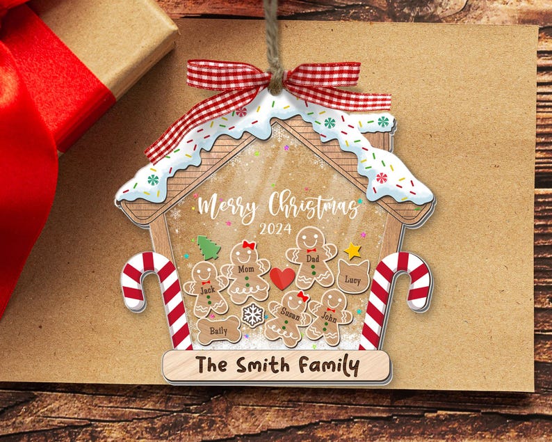 Family Ornament Personalized, Family Christmas Ornaments 2024, Custom Gingerbread Ornament, Family Christmas Gifts, 4D Shake Ornament