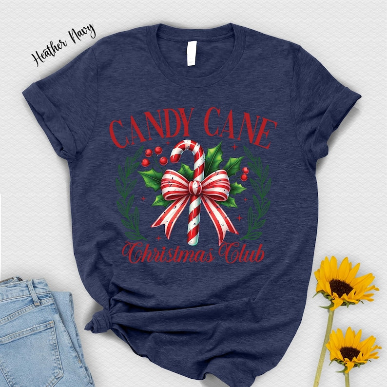 Candy Cane Christmas Club T-Shirt: Coquette Christmas Squad Tee