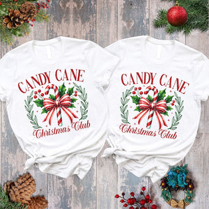 Candy Cane Christmas Club T-Shirt: Coquette Christmas Squad Tee
