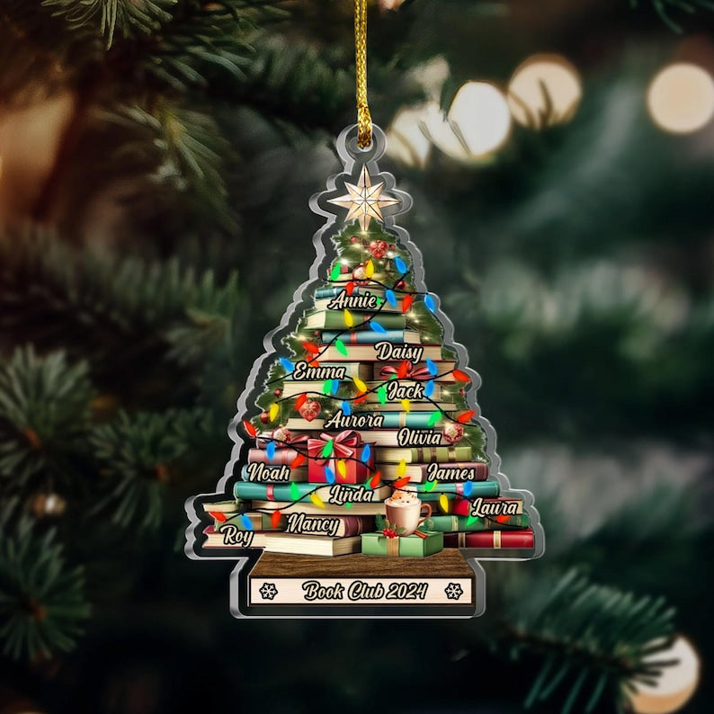 Personalized Christmas Book Tree Name Ornament, Custom Bookish Ornament, Book Lover Gift, Bookworm Gifts, Book Club Ornament, Librarian Gift