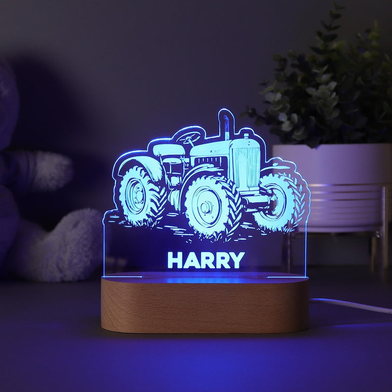 Night Light Personalised Tractor Farmer, Boys Room Decor, Baby Boy, Girl Gift, Childs Light, Name Lamp, Interchangeable LED Night Light.