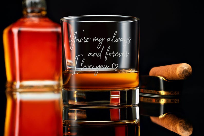 Custom Secret Message Whiskey Glass - Engrave Your Handwriting on Bottom Rock Glass Personalized Gift For Boyfriend, Wedding Gift, Anniversary Gift