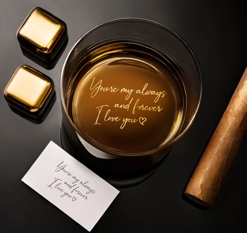 Engraved Whiskey Glass with Custom Photo & Handwriting - Perfect Personalized Christmas Gift for Dad and Husbands