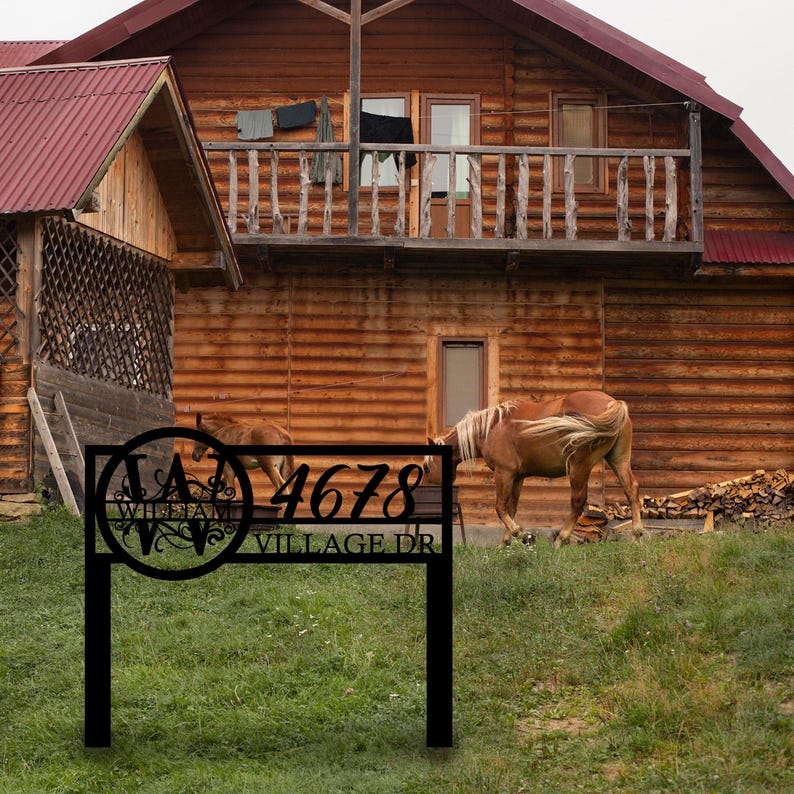 Custom Metal Monogram Address Sign with Stakes, Address Yard Stake, Initials Monogram, Personalized Lawn Sign, House Numbers Sign, Home Gift