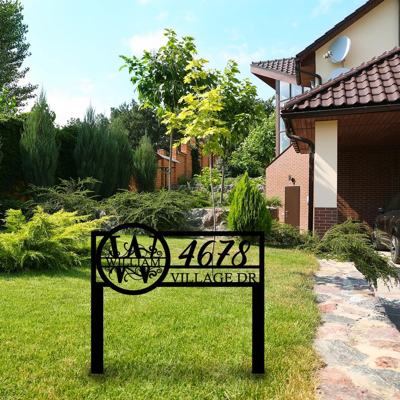 Custom Metal Monogram Address Sign with Stakes, Address Yard Stake, Initials Monogram, Personalized Lawn Sign, House Numbers Sign, Home Gift