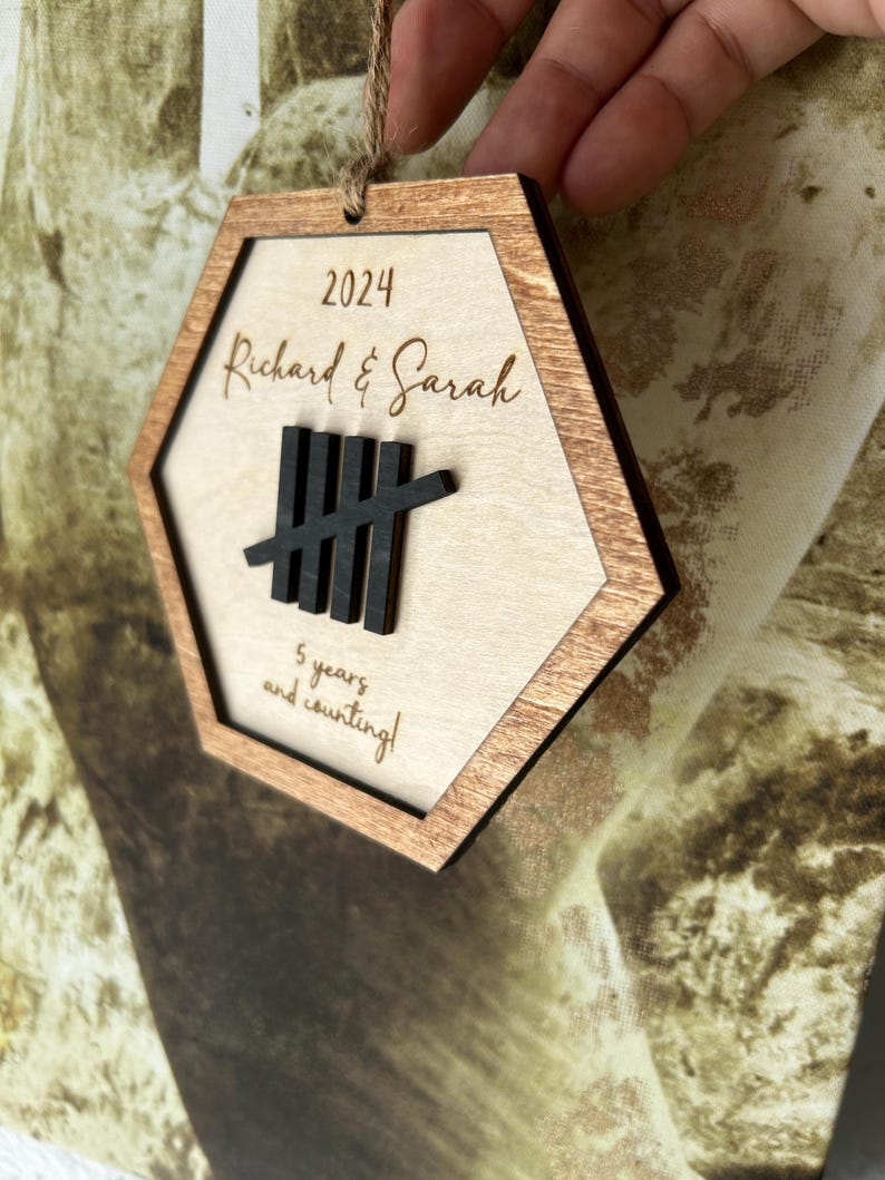 Personalized Anniversary Ornament, 5th 10th Anniversary Tally Mark, Personalized Anniversary Plaque, 5th anniversary husband/wife,