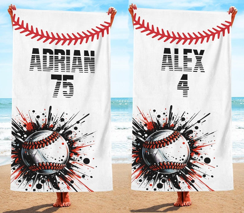 Baseball Player Beach Towel With Name,Summer Appreciation Gift For Sport Team,Game Day Season, Pool Party,Teen Birthday Gift,Boy Beach Towel