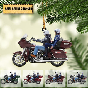 Personalizable Biker Couple Motorcycle Ornament, Motorcycle Lover Ornament, Biker Ornament Gift for Couples, Motorcycle Christmas 2d Flat Ornament