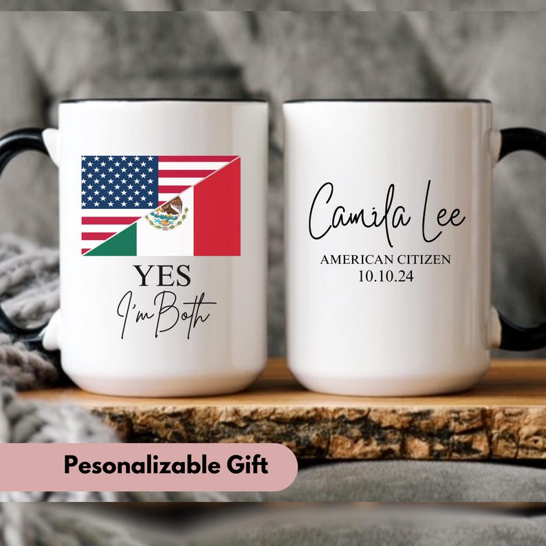 US Citizenship gift, Dual Citizenship gift, Naturalization gift, New Citizen mug, Custom dual Citizenship mug, New American us Citizen gift