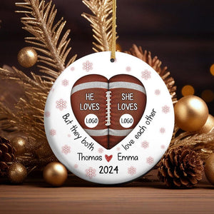 Football Custom Team Logo Circle Ceramic Ornament, Personalized Football Couple Ornament, House Divided Ornament, Gift for Sports Fans