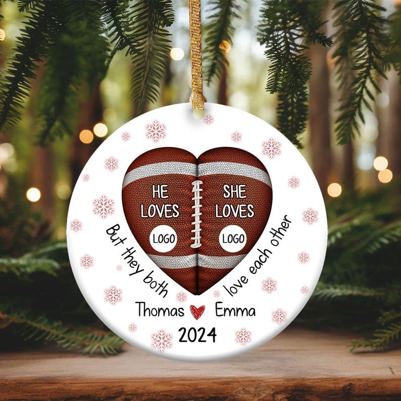 Football Custom Team Logo Circle Ceramic Ornament, Personalized Football Couple Ornament, House Divided Ornament, Gift for Sports Fans
