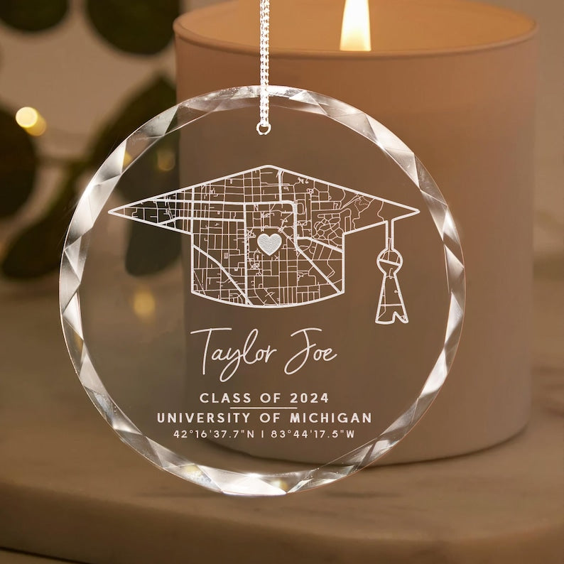 Personalized Campus Map Crystal Ornament, Custom University Map Graduation Gift, Class of 2025