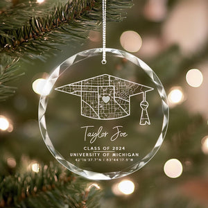 Personalized Campus Map Crystal Ornament, Custom University Map Graduation Gift, Class of 2025