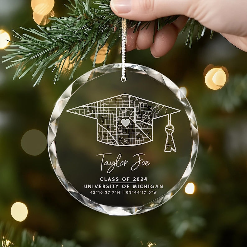 Personalized Campus Map Crystal Ornament, Custom University Map Graduation Gift, Class of 2025