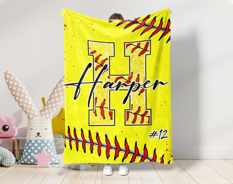 Personalized Softball Blanket, Custom Softball Name And Number Blanket, Softball Player Gift, Softball Coach Gift, Custom Sports Gift