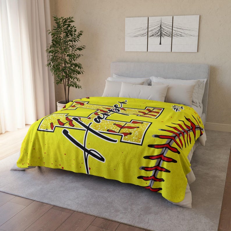 Personalized Softball Blanket, Custom Softball Name And Number Blanket, Softball Player Gift, Softball Coach Gift, Custom Sports Gift