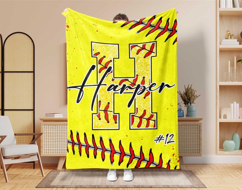 Personalized Softball Blanket, Custom Softball Name And Number Blanket, Softball Player Gift, Softball Coach Gift, Custom Sports Gift