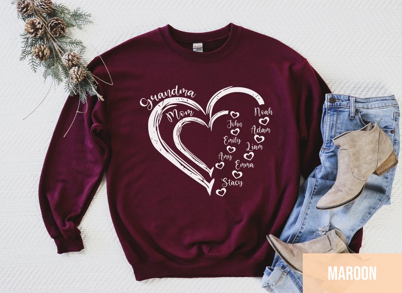 Custom Grandma Shirt, Grandma Heart Shirt, Nana Shirt With Grandkids Name, Gift For Grandma, Mother's Day Shirt, Personalized Grandma Shirt