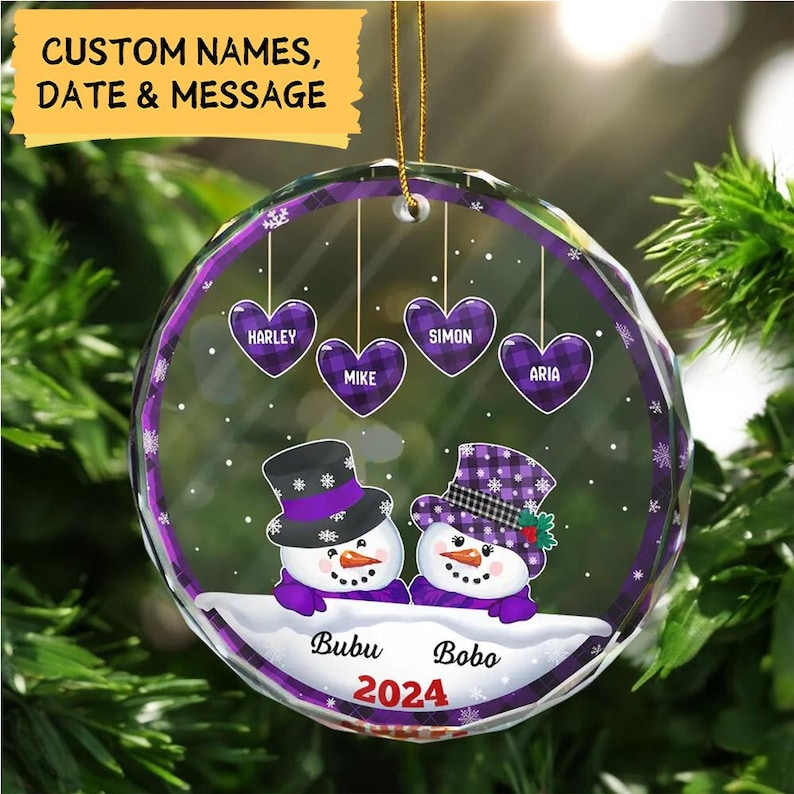 Personalized Grandparents Glass Ornament, Custom Grandkids Names Ornament, Christmas Gift For Grandpa, Grandma, Dad, Mom, 2024 Ornament Gift