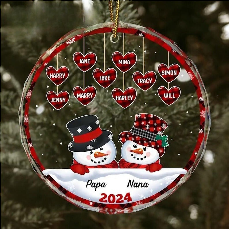 Personalized Grandparents Glass Ornament, Custom Grandkids Names Ornament, Christmas Gift For Grandpa, Grandma, Dad, Mom, 2024 Ornament Gift